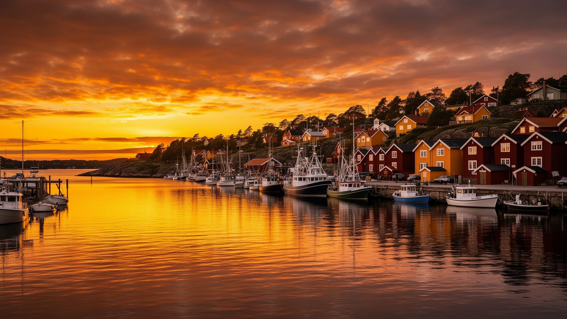 Lysekil Norra Hamnen i solnedgång